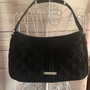 Vera Bradley Black Quilted Shoulder Bag with Elegant Silver Details